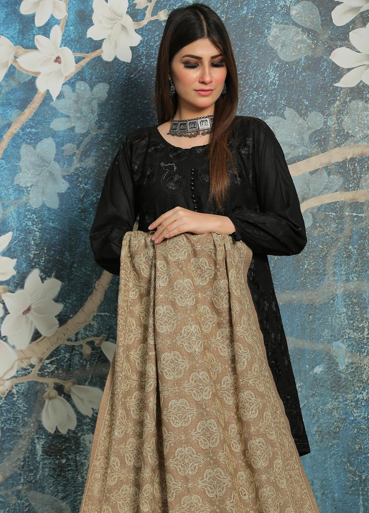 Sanaulla Exclusive Range Embroidered Pashmina  Shawl MIR-640 Brown - Pashmina Shawls