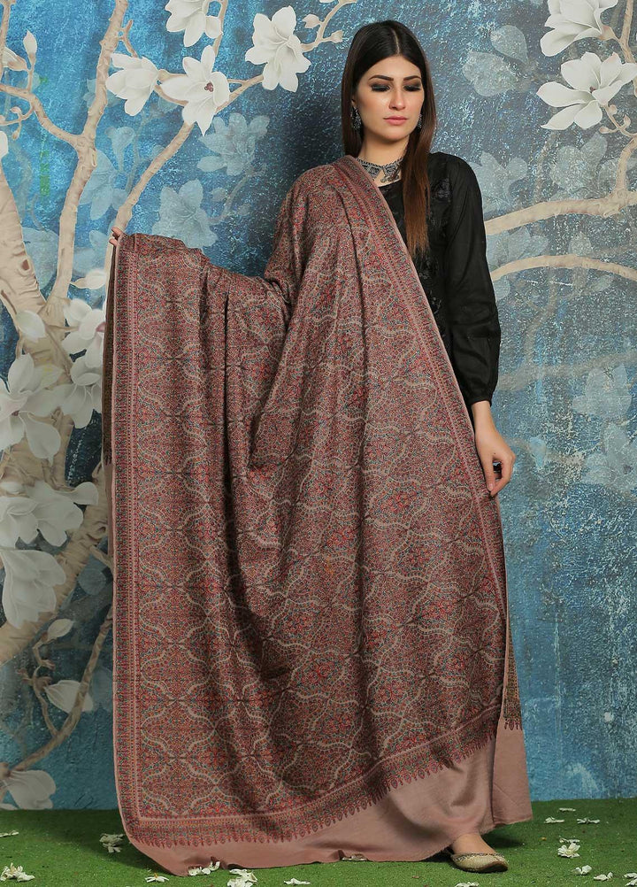 Sanaulla Exclusive Range Embroidered Pashmina  Shawl MIR-693-Brown - Pashmina Shawls