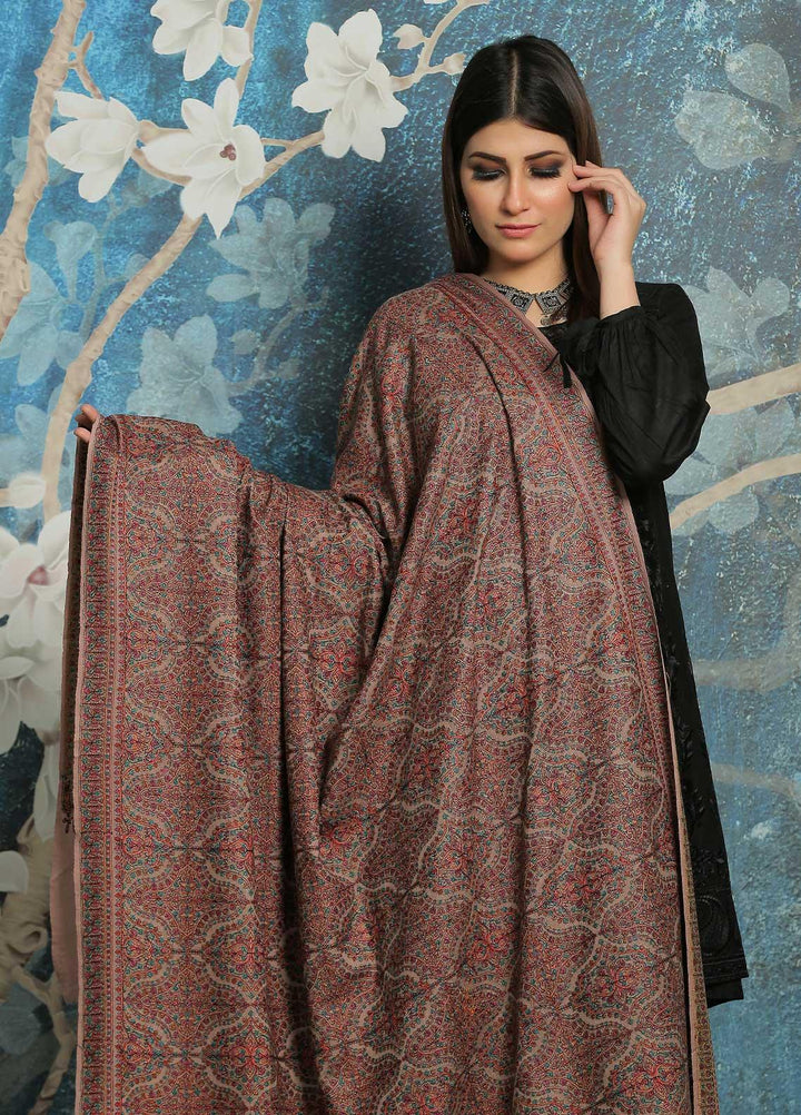Sanaulla Exclusive Range Embroidered Pashmina  Shawl MIR-693-Brown - Pashmina Shawls