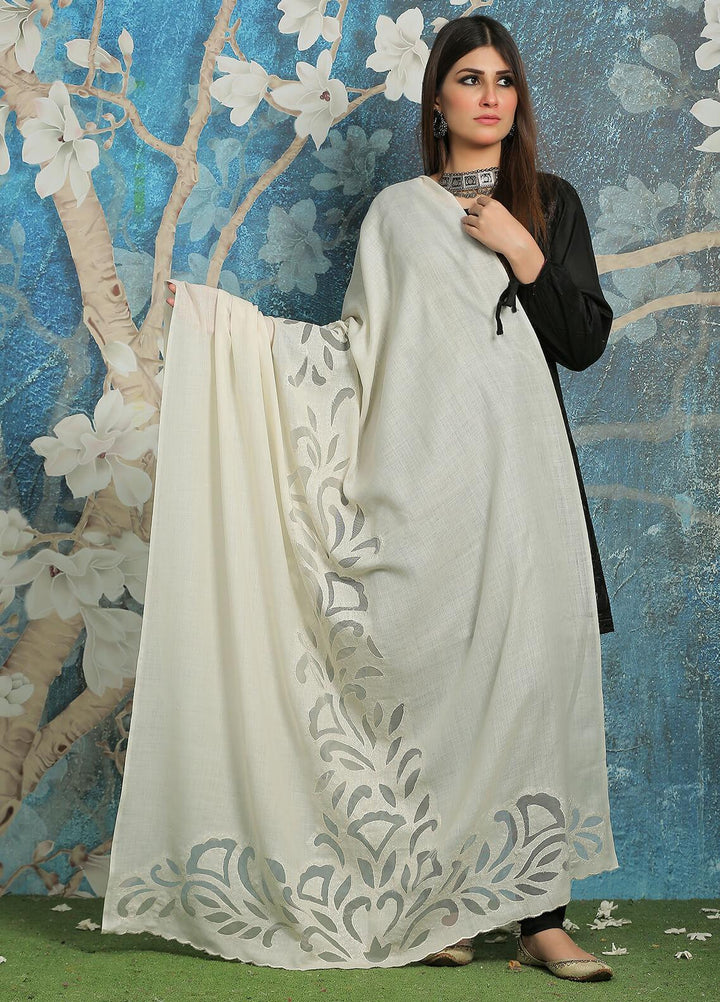Sanaulla Exclusive Range Embroidered Pashmina  Shawl MIR-713 Off/White - Pashmina Shawls
