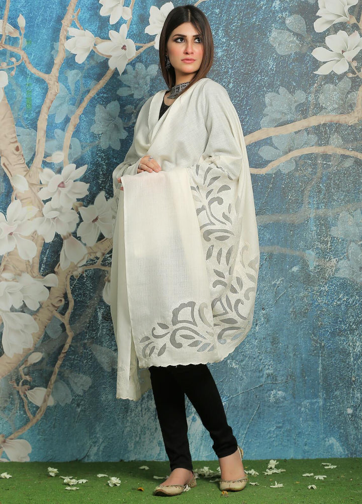 Sanaulla Exclusive Range Embroidered Pashmina  Shawl MIR-713 Off/White - Pashmina Shawls