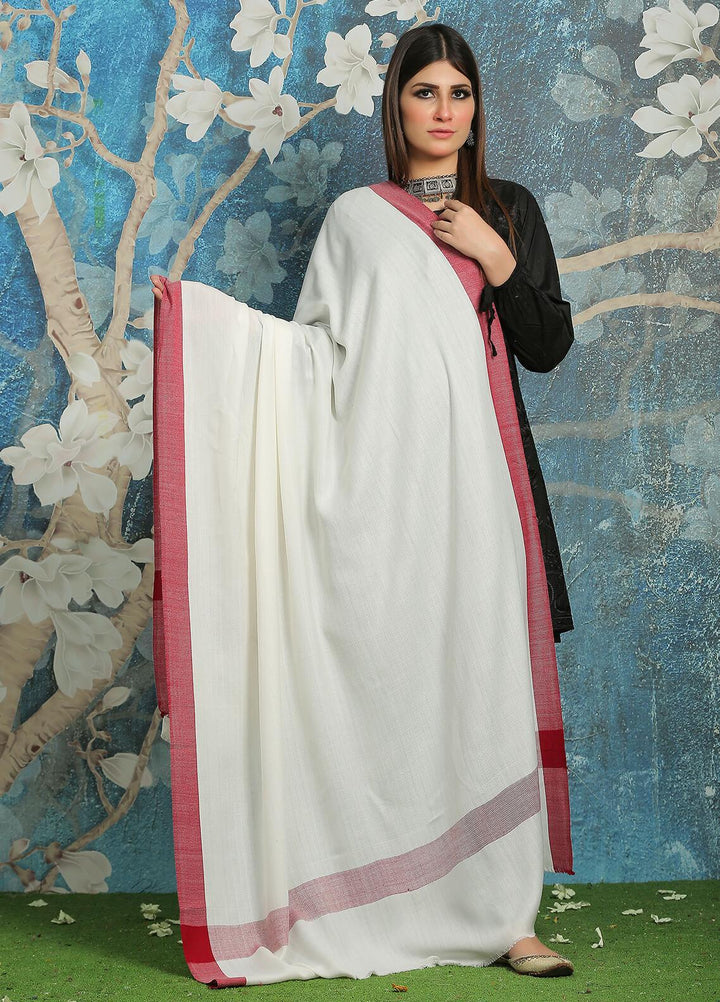 Sanaulla Exclusive Range Embroidered Pashmina  Shawl MIR-751-White - Pashmina Shawls