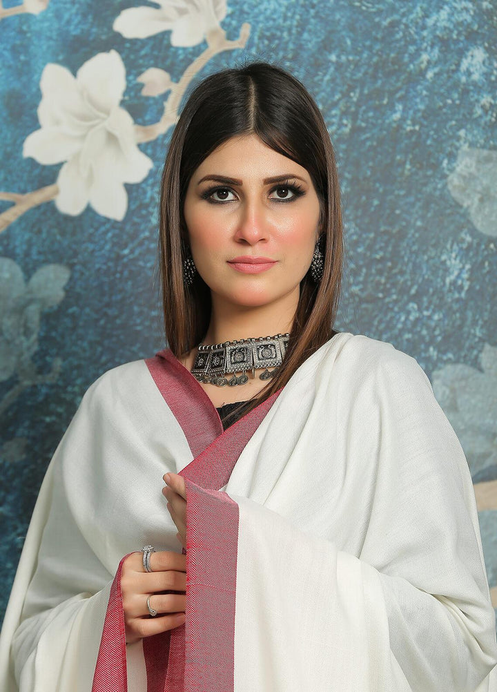 Sanaulla Exclusive Range Embroidered Pashmina  Shawl MIR-751-White - Pashmina Shawls