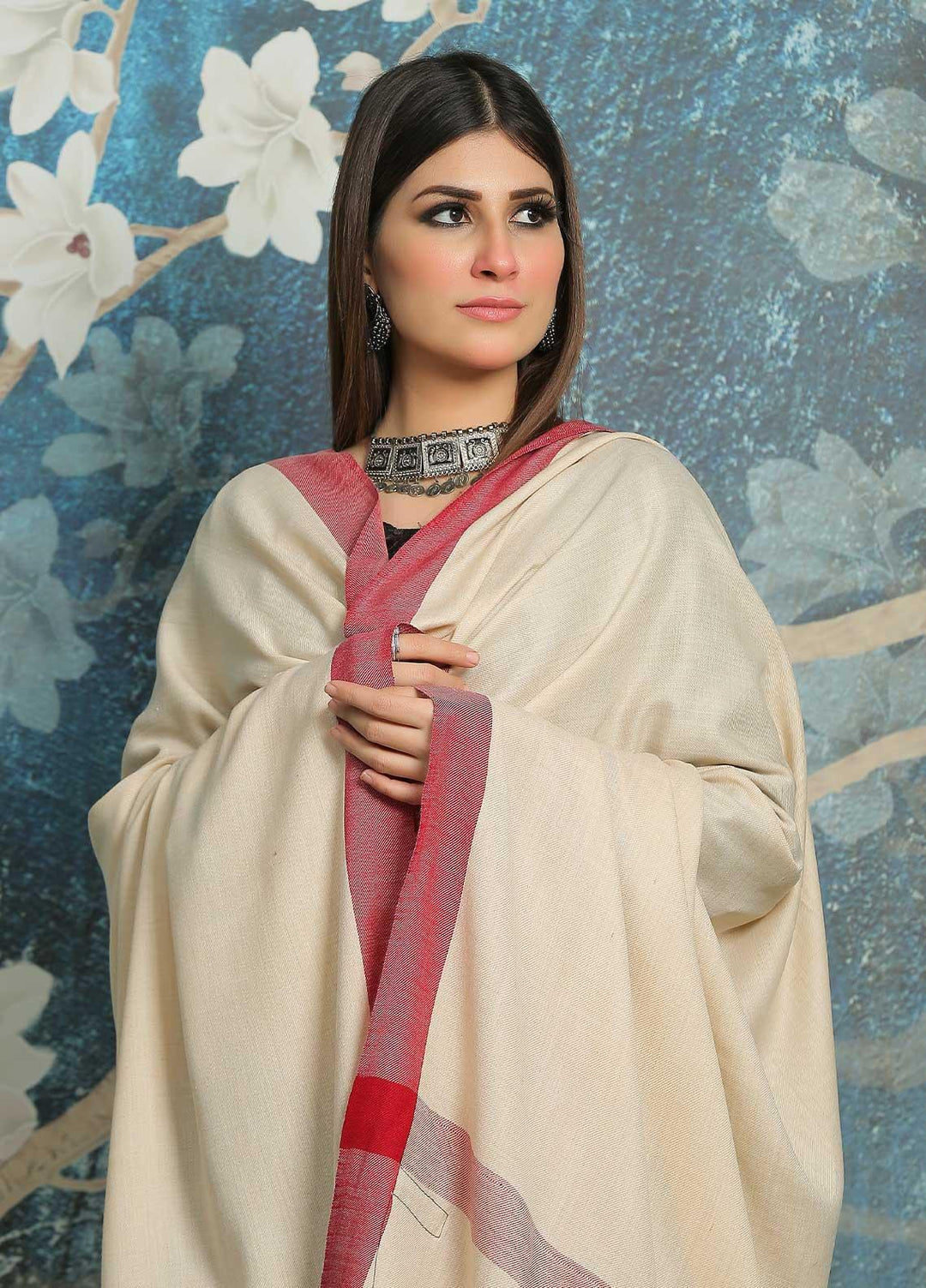 Sanaulla Exclusive Range Embroidered Pashmina  Shawl MIR-752-Fawn - Pashmina Shawls