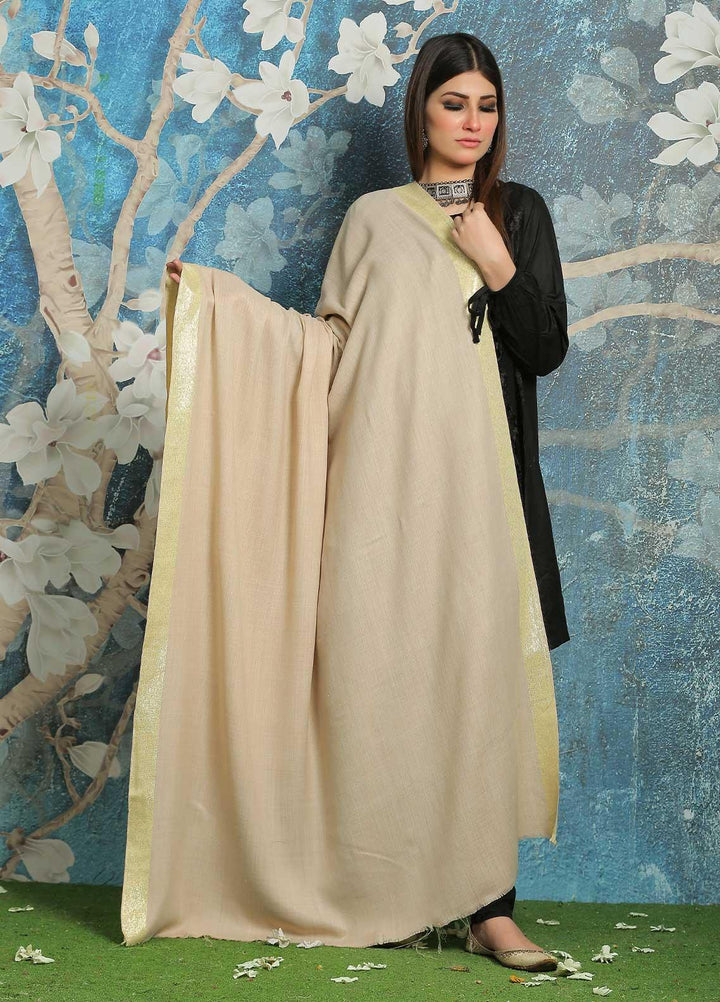 Sanaulla Exclusive Range Embroidered Pashmina  Shawl MIR-770-L-Fawn - Pashmina Shawls