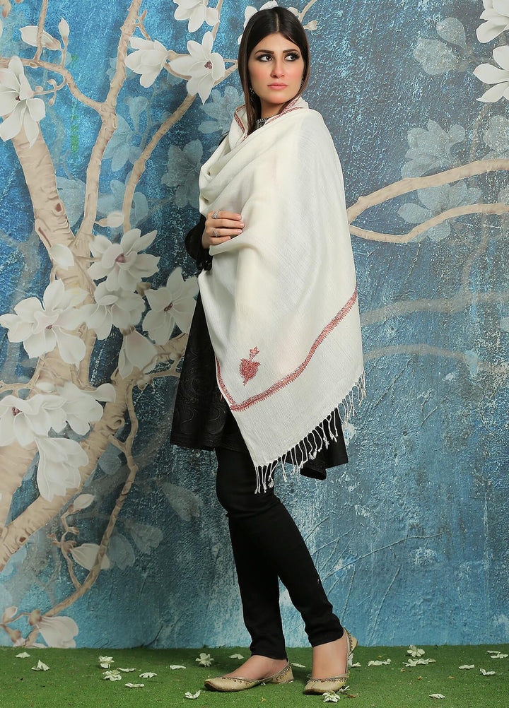 Sanaulla Exclusive Range Embroidered Pashmina  Shawl MIR-773-Off White - Pashmina Shawls