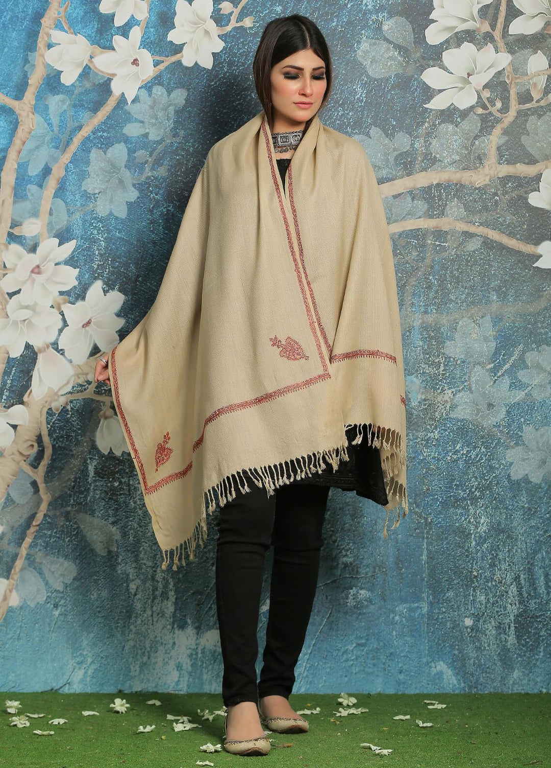 Sanaulla Exclusive Range Embroidered Pashmina  Shawl MIR-823-Mix - Pashmina Shawls