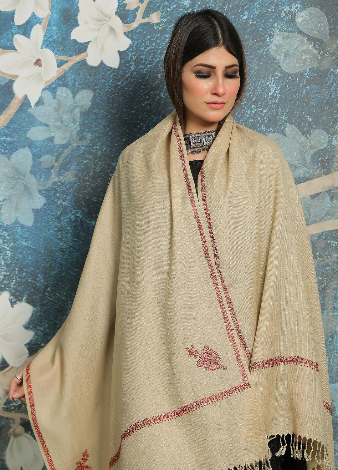 Sanaulla Exclusive Range Embroidered Pashmina  Shawl MIR-823-Mix - Pashmina Shawls