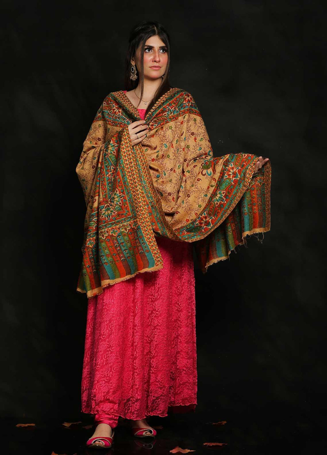 Sanaulla Exclusive Range Embroidered Pashmina  Shawl MIR-87 Multi1 - Pashmina Shawls