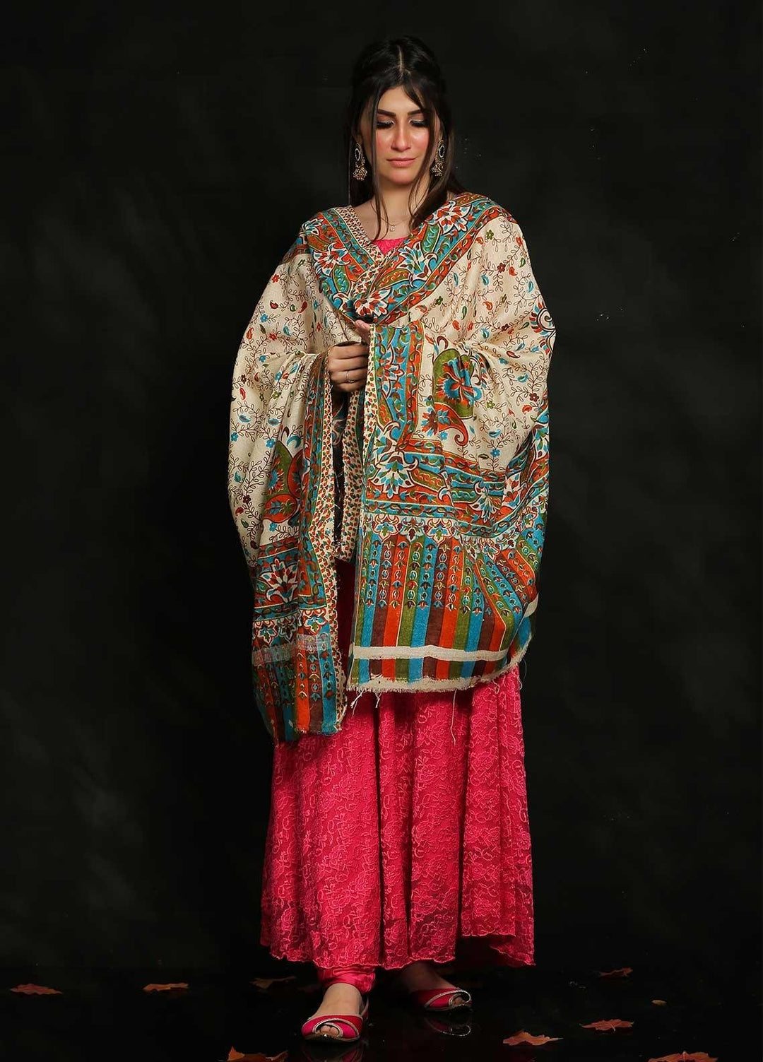 Sanaulla Exclusive Range Embroidered Pashmina  Shawl MIR-88 Multi2 - Pashmina Shawls