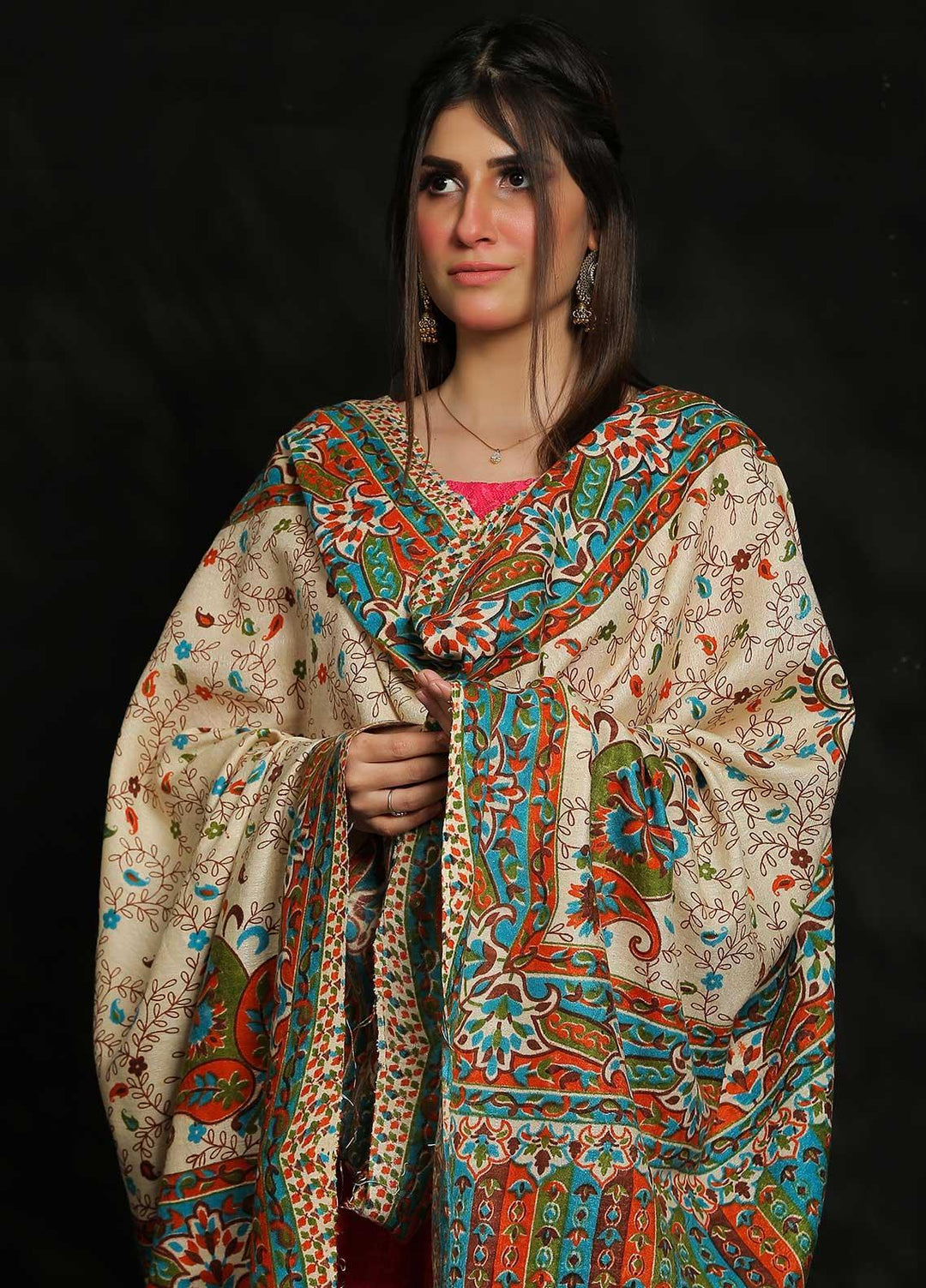 Sanaulla Exclusive Range Embroidered Pashmina  Shawl MIR-88 Multi2 - Pashmina Shawls