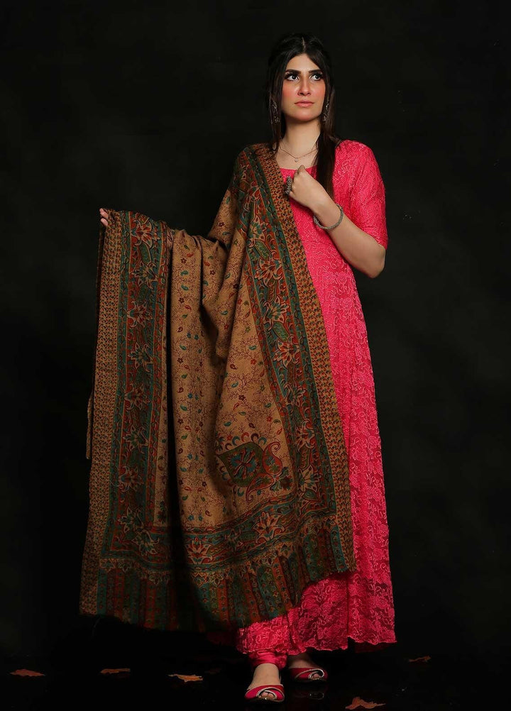 Sanaulla Exclusive Range Embroidered Pashmina  Shawl MIR-91 Brown2 - Pashmina Shawls
