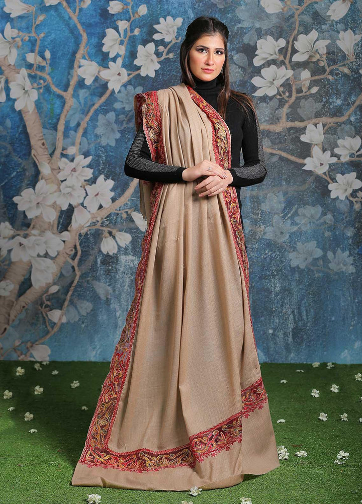 Sanaulla Exclusive Range Embroidered Pashmina Shawl SU21PP MIR-375 Beige4 Pure Pashmina Shawls