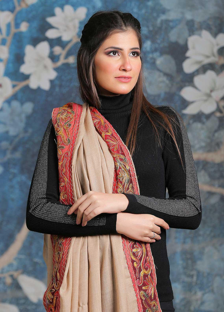 Sanaulla Exclusive Range Embroidered Pashmina Shawl SU21PP MIR-375 Beige4 Pure Pashmina Shawls