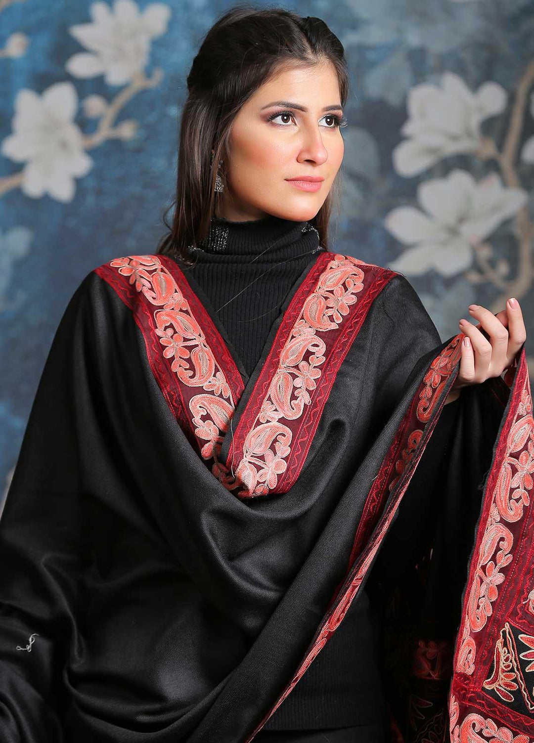 Sanaulla Exclusive Range Embroidered Pashmina Shawl SU21PP AKP-636-Black2 Pure Pashmina Shawls