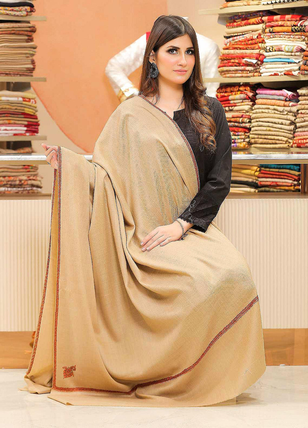 Sanaulla Exclusive Range Pashmina Shawl SU21PP MIR-848 Brown Pure Pashmina Shawls