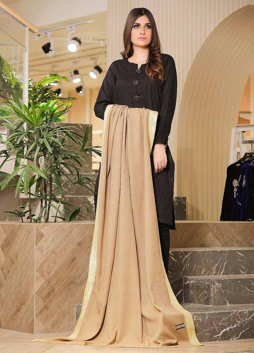 Sanaulla Exclusive Range Pashmina Shawl SU21PP MIR-08 Brown 2 Pure Pashmina Shawls