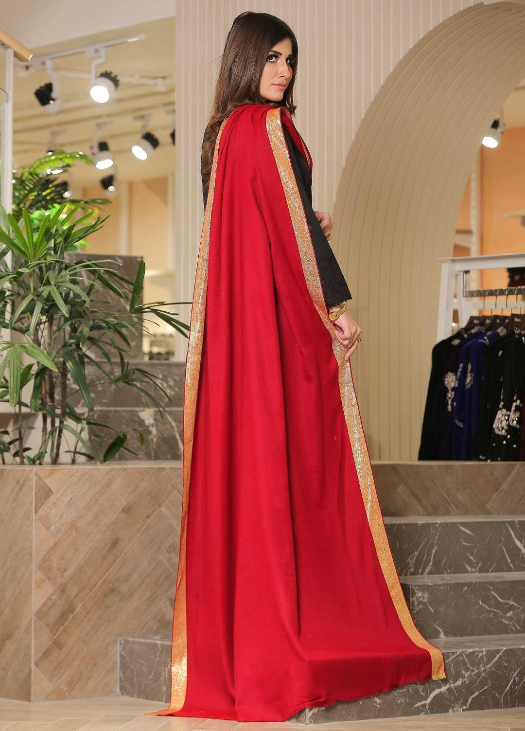 Sanaulla Exclusive Range Pashmina Shawl SU21PP MIR-08 Red Pure Pashmina Shawls