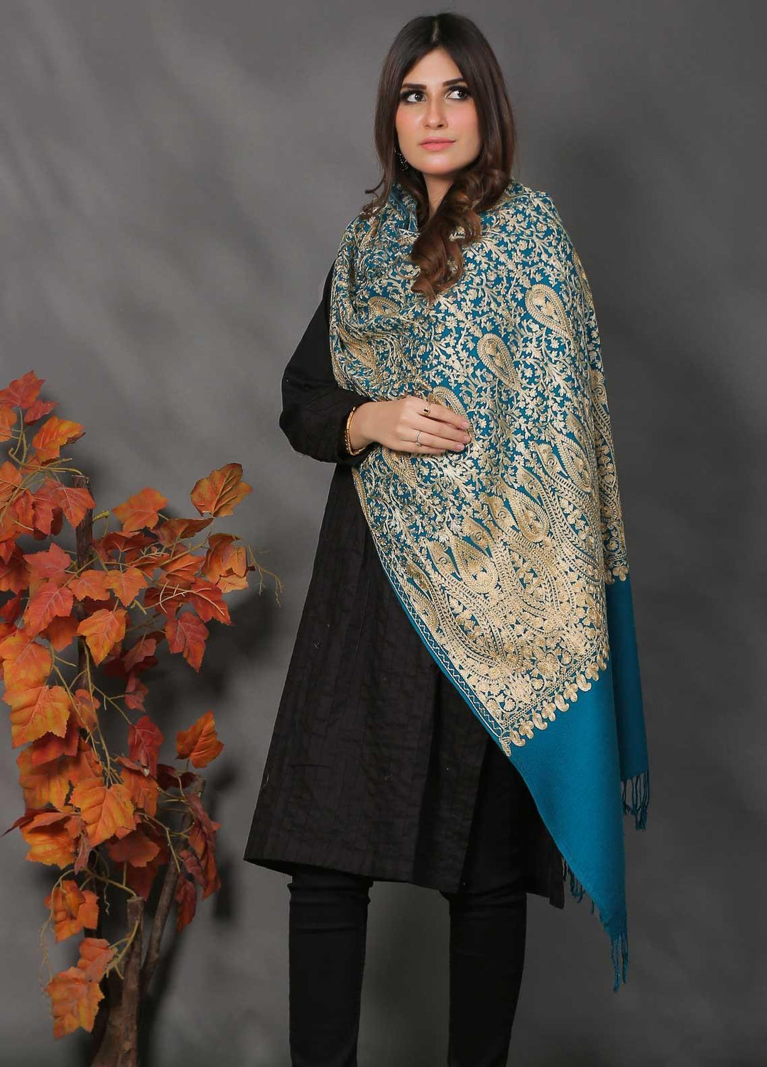 Sanaulla Exclusive Range Pashmina Shawl SU21PP MIR-24 Green 1 Pure Pashmina Shawls