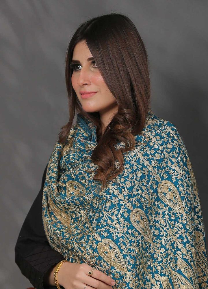 Sanaulla Exclusive Range Pashmina Shawl SU21PP MIR-24 Green 1 Pure Pashmina Shawls