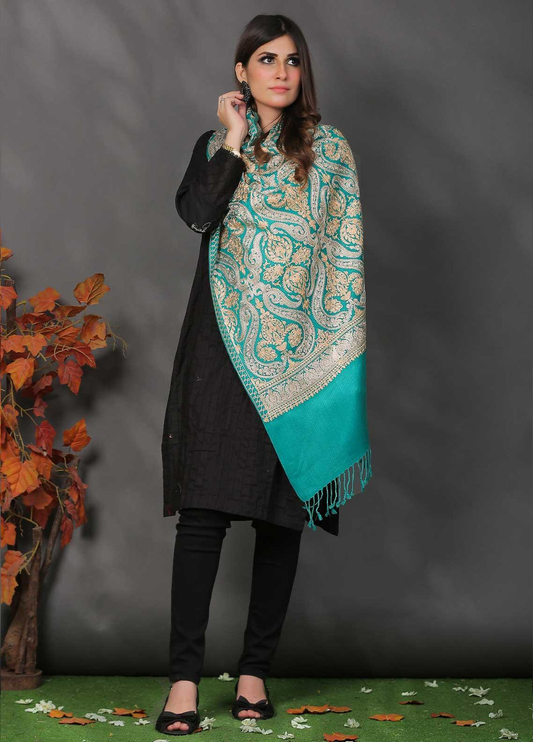 Sanaulla Exclusive Range Pashmina Shawl SU21PP MIR-24 Green 2 Pure Pashmina Shawls