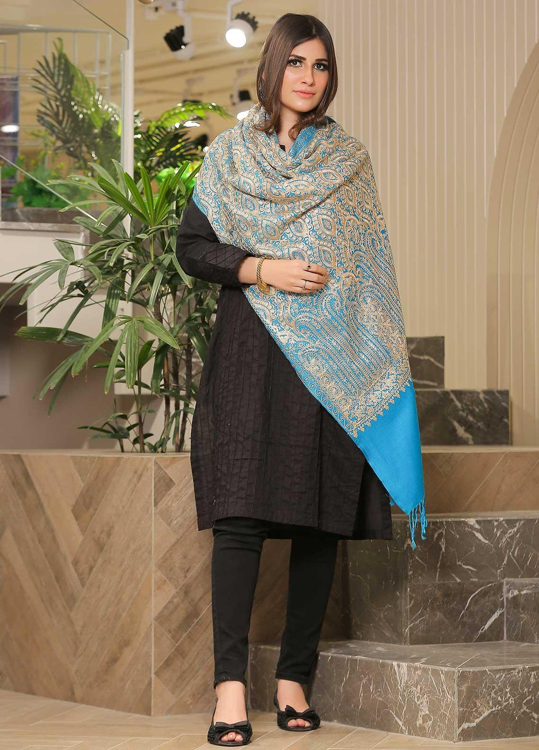 Sanaulla Exclusive Range Pashmina Shawl SU21PP MIR-24 Blue 2 Pure Pashmina Shawls