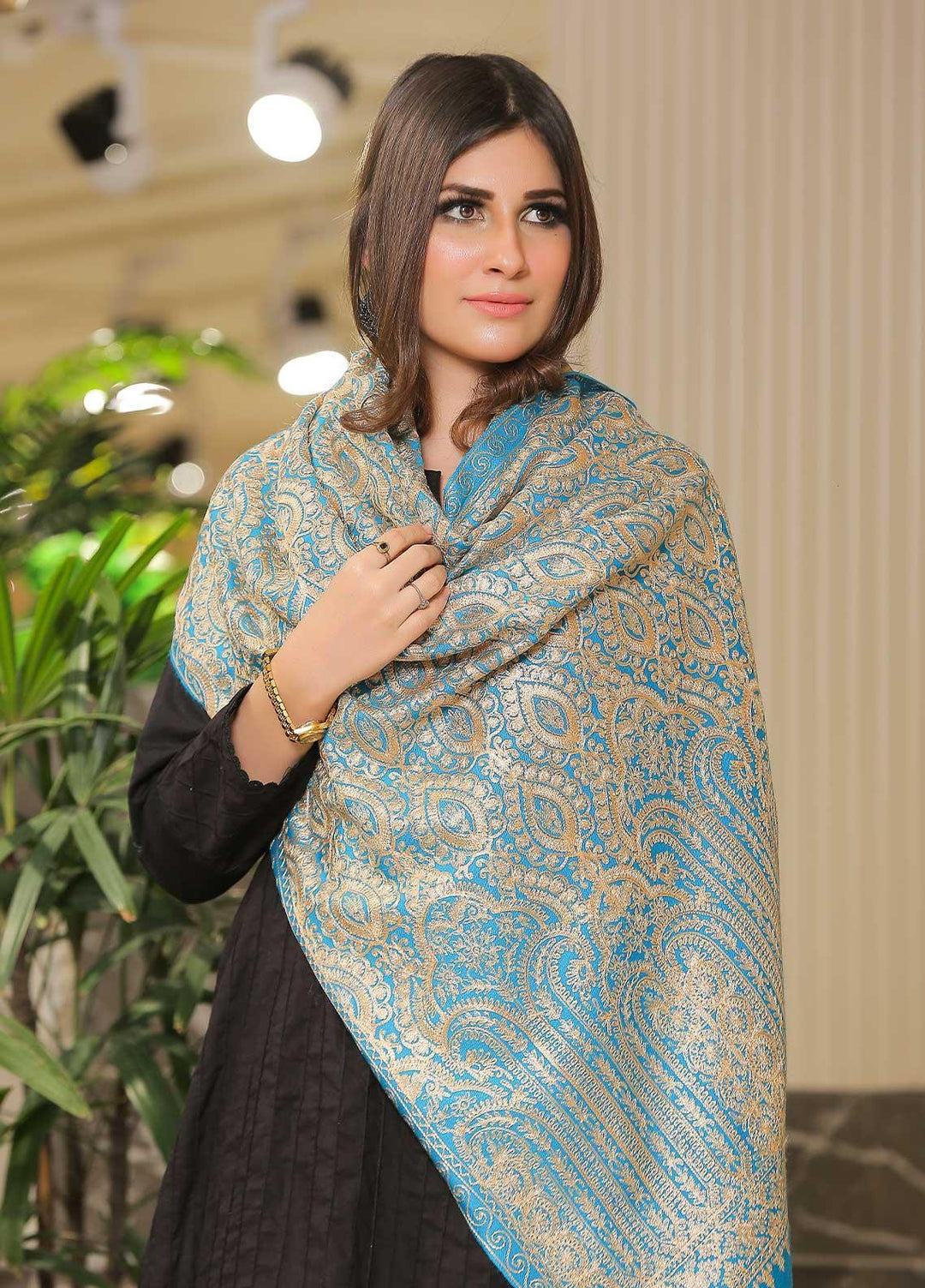 Sanaulla Exclusive Range Pashmina Shawl SU21PP MIR-24 Blue 2 Pure Pashmina Shawls