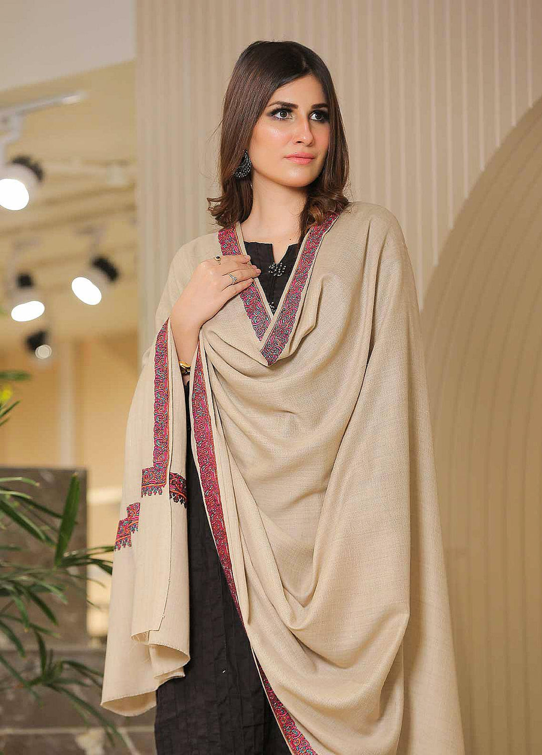 Sanaulla Exclusive Range Pashmina Shawl SU21PP MIR-29 Fawn 2 Pure Pashmina Shawls