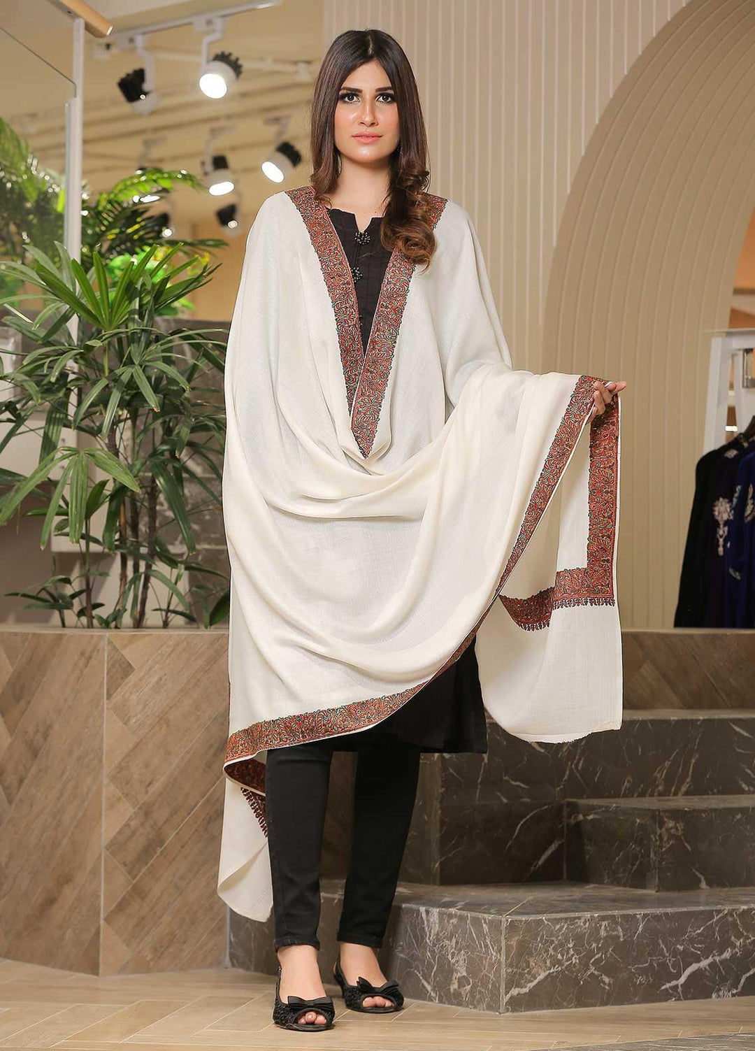 Sanaulla Exclusive Range Pashmina Shawl SU21PP MIR-30 White Pure Pashmina Shawls