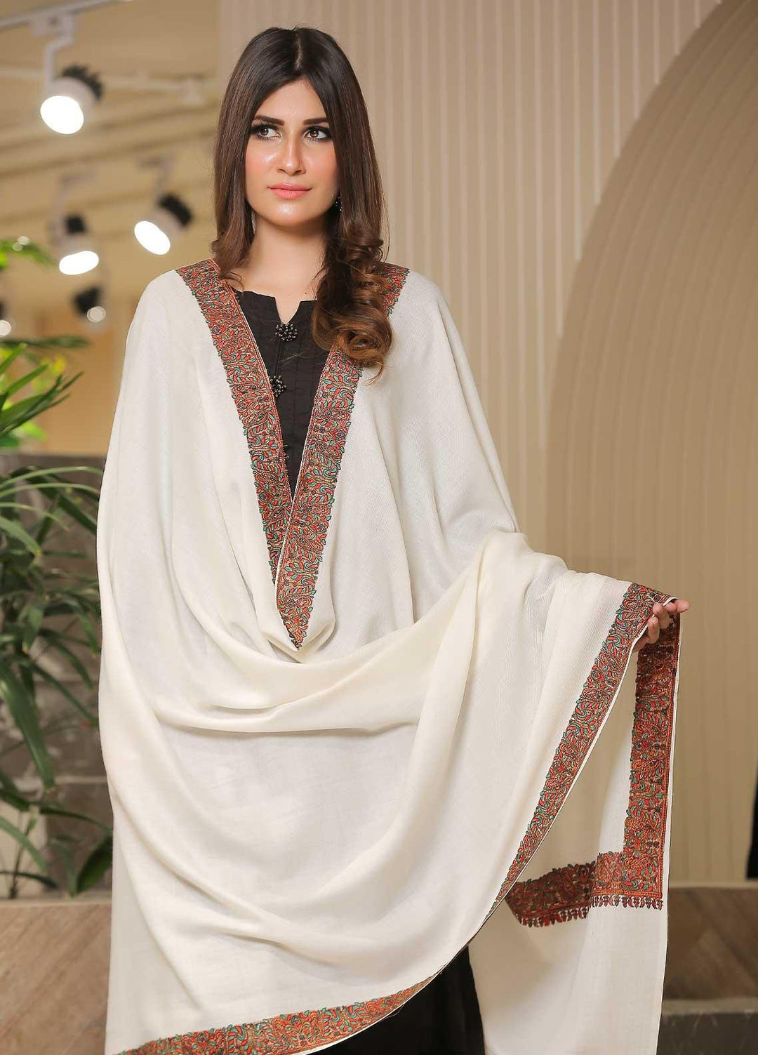 Sanaulla Exclusive Range Pashmina Shawl SU21PP MIR-30 White Pure Pashmina Shawls