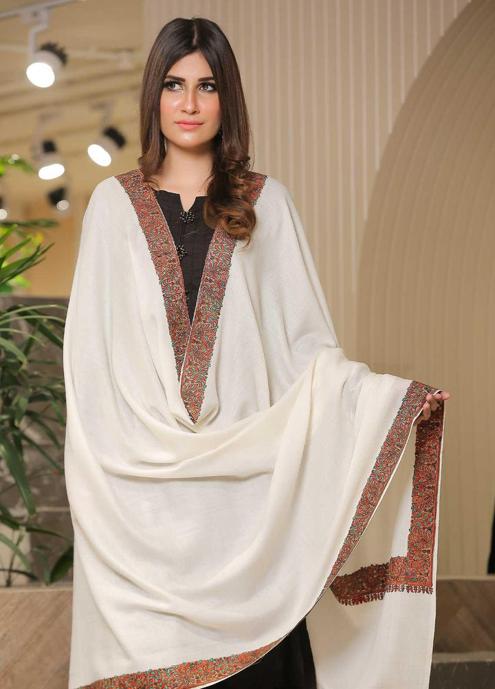 Sanaulla Exclusive Range Pashmina Shawl SU21PP MIR-30 White Pure Pashmina Shawls