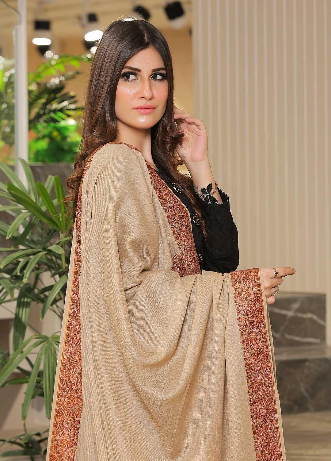 Sanaulla Exclusive Range Pashmina Shawl SU21PP MIR-30 Fawn 1 Pure Pashmina Shawls