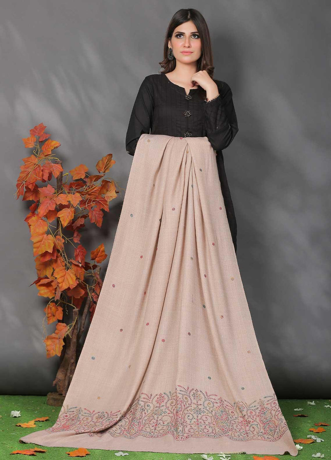 Sanaulla Exclusive Range Pashmina Shawl SU21PP MIR-35 Beige Pure Pashmina Shawls