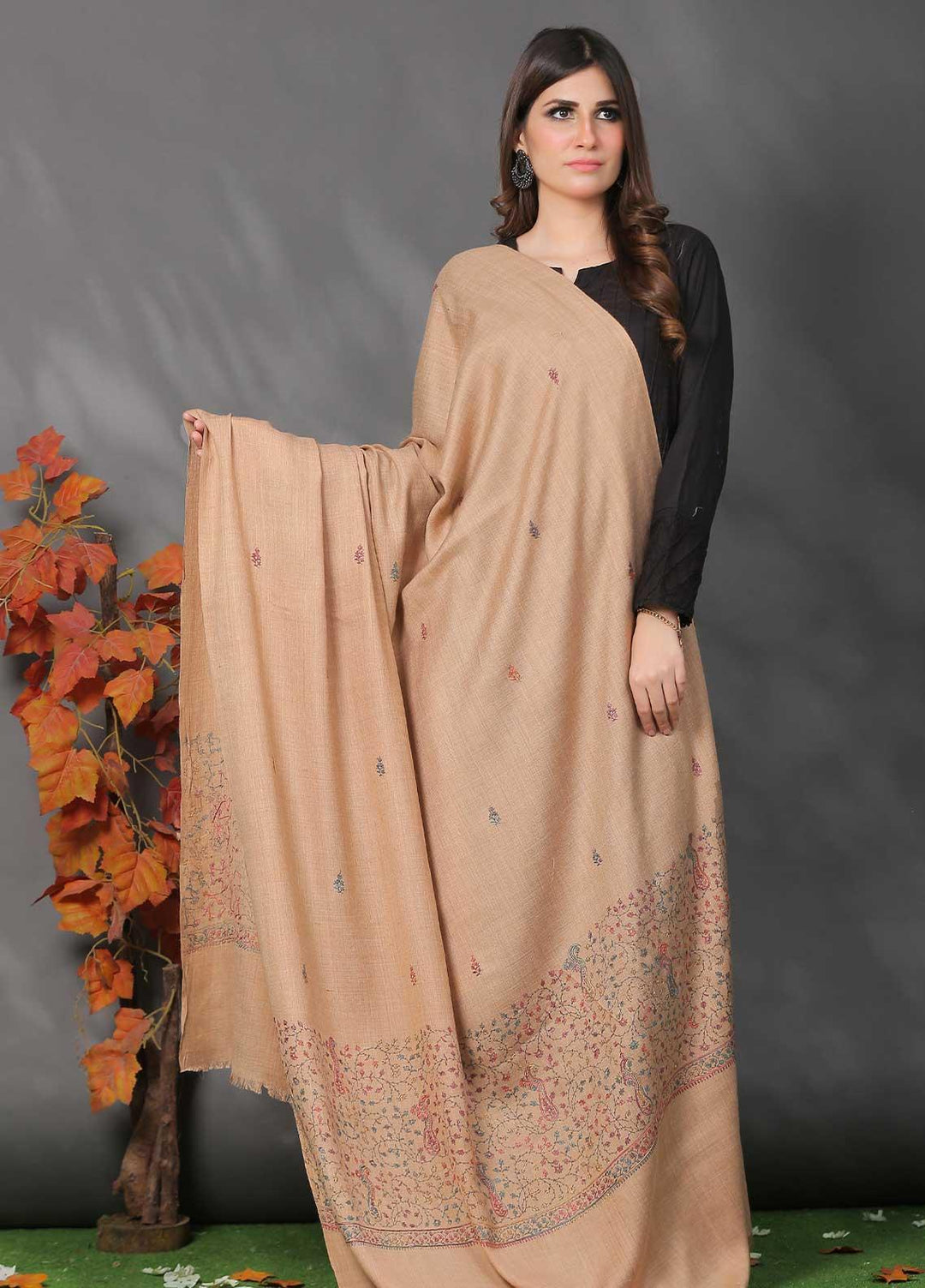 Sanaulla Exclusive Range Pashmina Shawl SU21PP MIR-35 Brown 1 Pure Pashmina Shawls