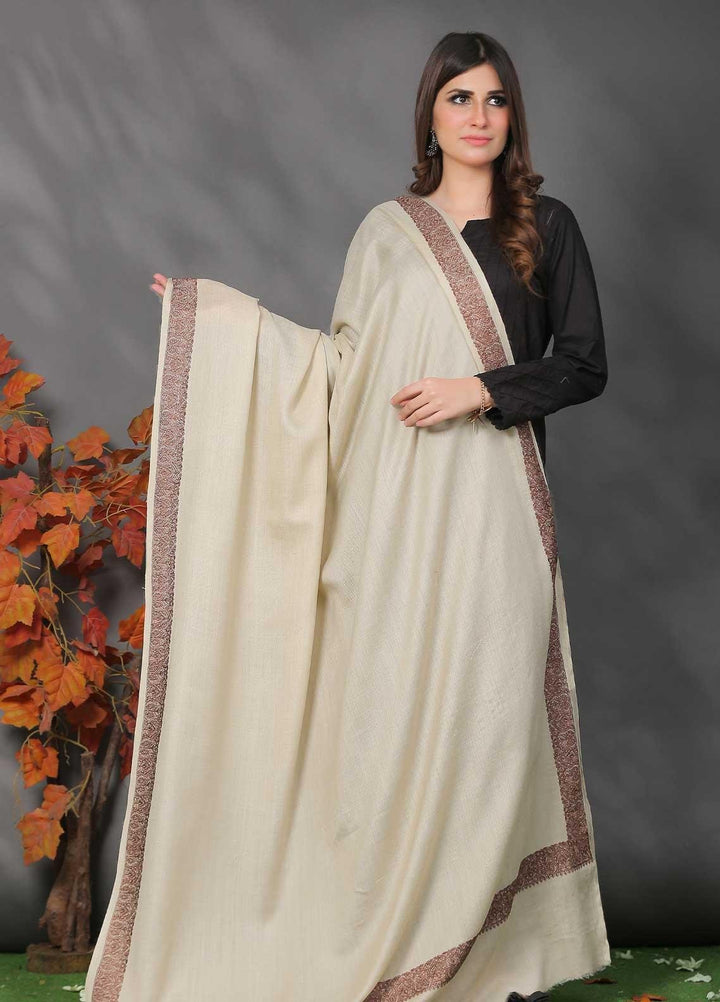 Sanaulla Exclusive Range Pashmina Shawl SU21PP AKP-06 Off White Pure Pashmina Shawls