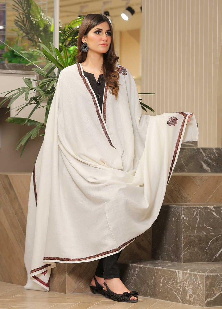 Sanaulla Exclusive Range Pashmina Shawl SU21PP AKP-09 White-2 Pure Pashmina Shawls