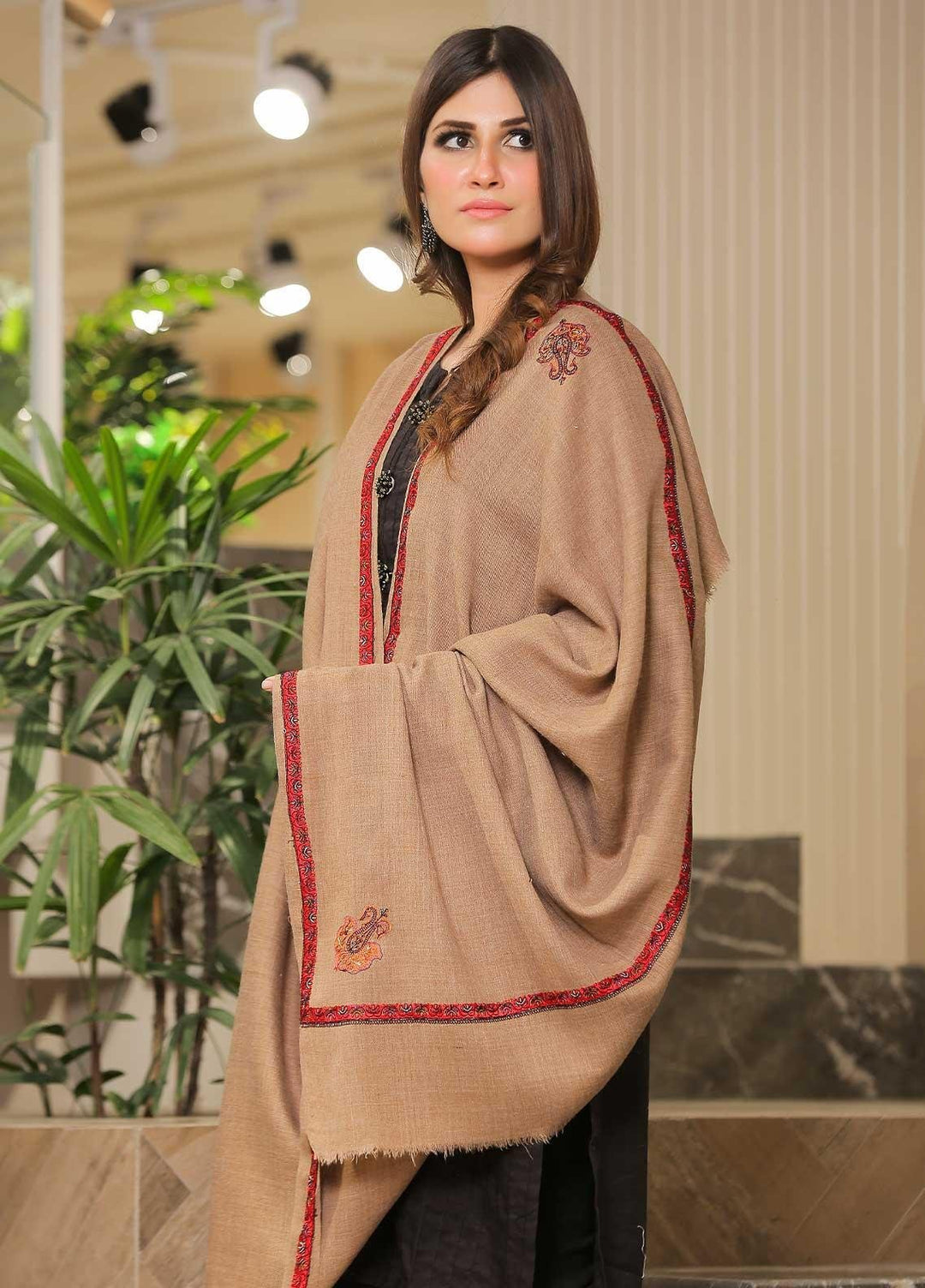 Sanaulla Exclusive Range Pashmina Shawl SU21PP AKP-09 Fawn-4 Pure Pashmina Shawls