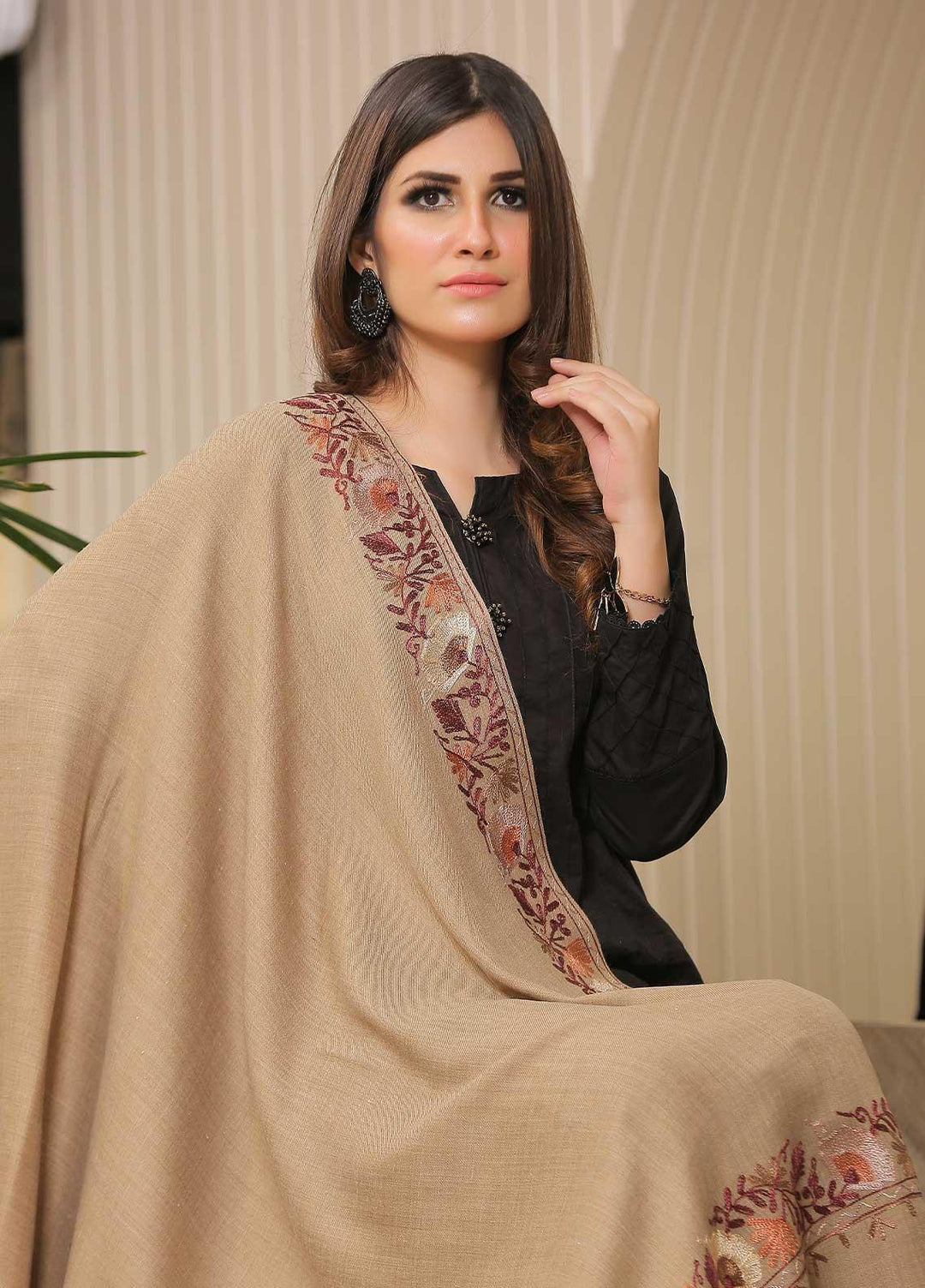 Sanaulla Exclusive Range Pashmina Shawl SU21PP AKP-12 Fawn-7 Pure Pashmina Shawls