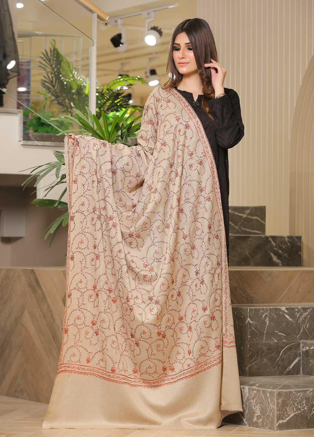 Sanaulla Exclusive Range Pashmina Shawl SU21PP AKP-14 Fawn-5 Pure Pashmina Shawls