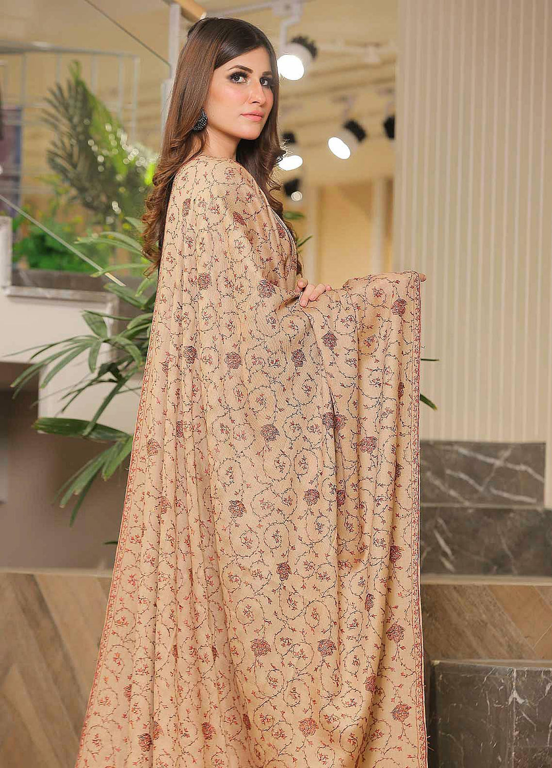 Sanaulla Exclusive Range Pashmina Shawl SU21PP AKP-14 Fawn-9 Pure Pashmina Shawls