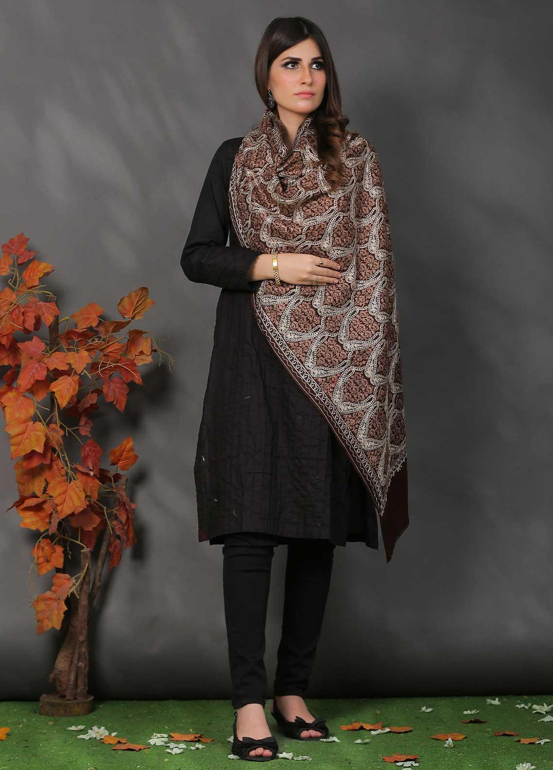Sanaulla Exclusive Range Pashmina Shawl SU21PP AKP-23 Brown-2 Pure Pashmina Shawls
