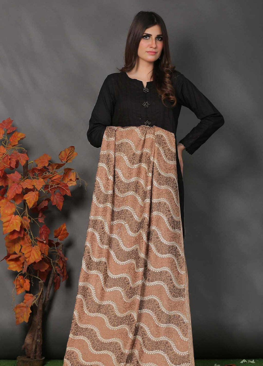 Sanaulla Exclusive Range Pashmina Shawl SU21PP AKP-23 L Brown-2 Pure Pashmina Shawls