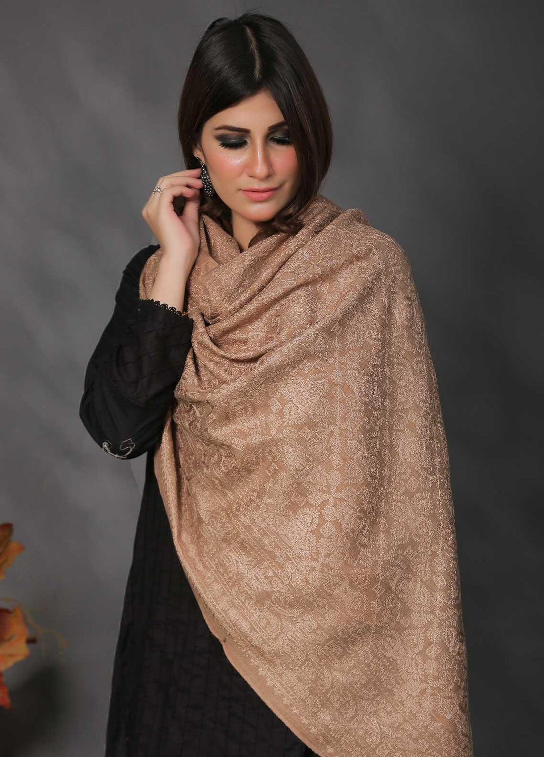 Sanaulla Exclusive Range Pashmina Shawl SU21PP AKP-23 L Brown-10 Pure Pashmina Shawls