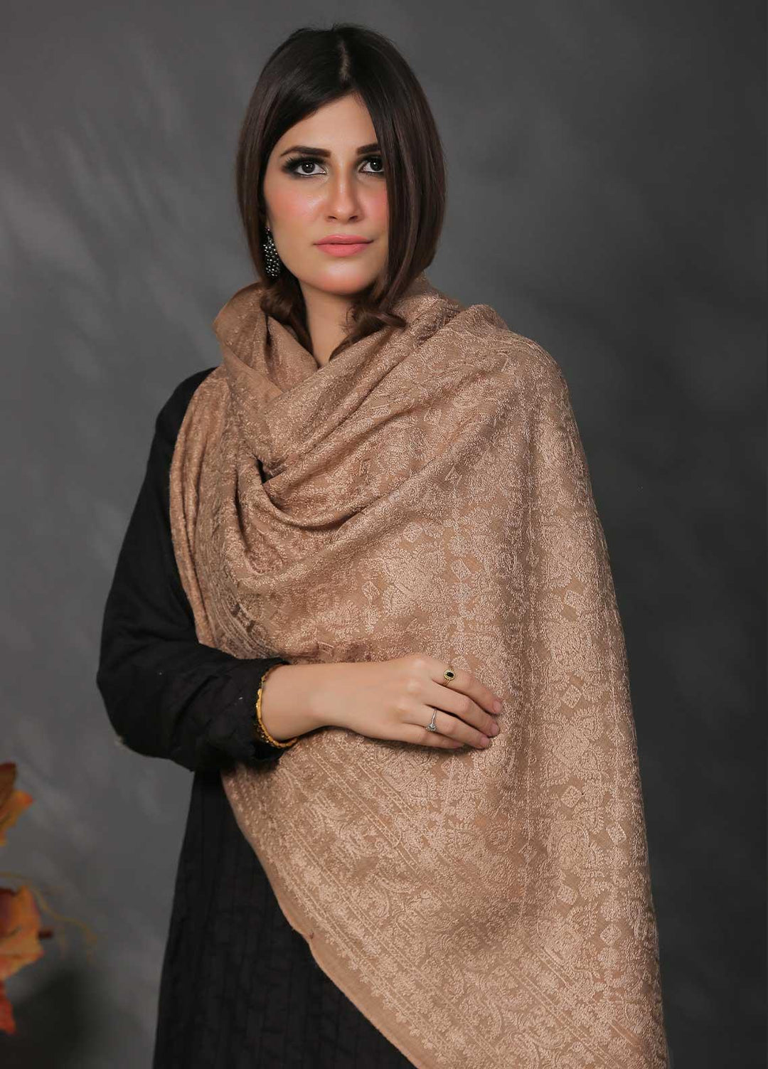 Sanaulla Exclusive Range Pashmina Shawl SU21PP AKP-23 L Brown-10 Pure Pashmina Shawls