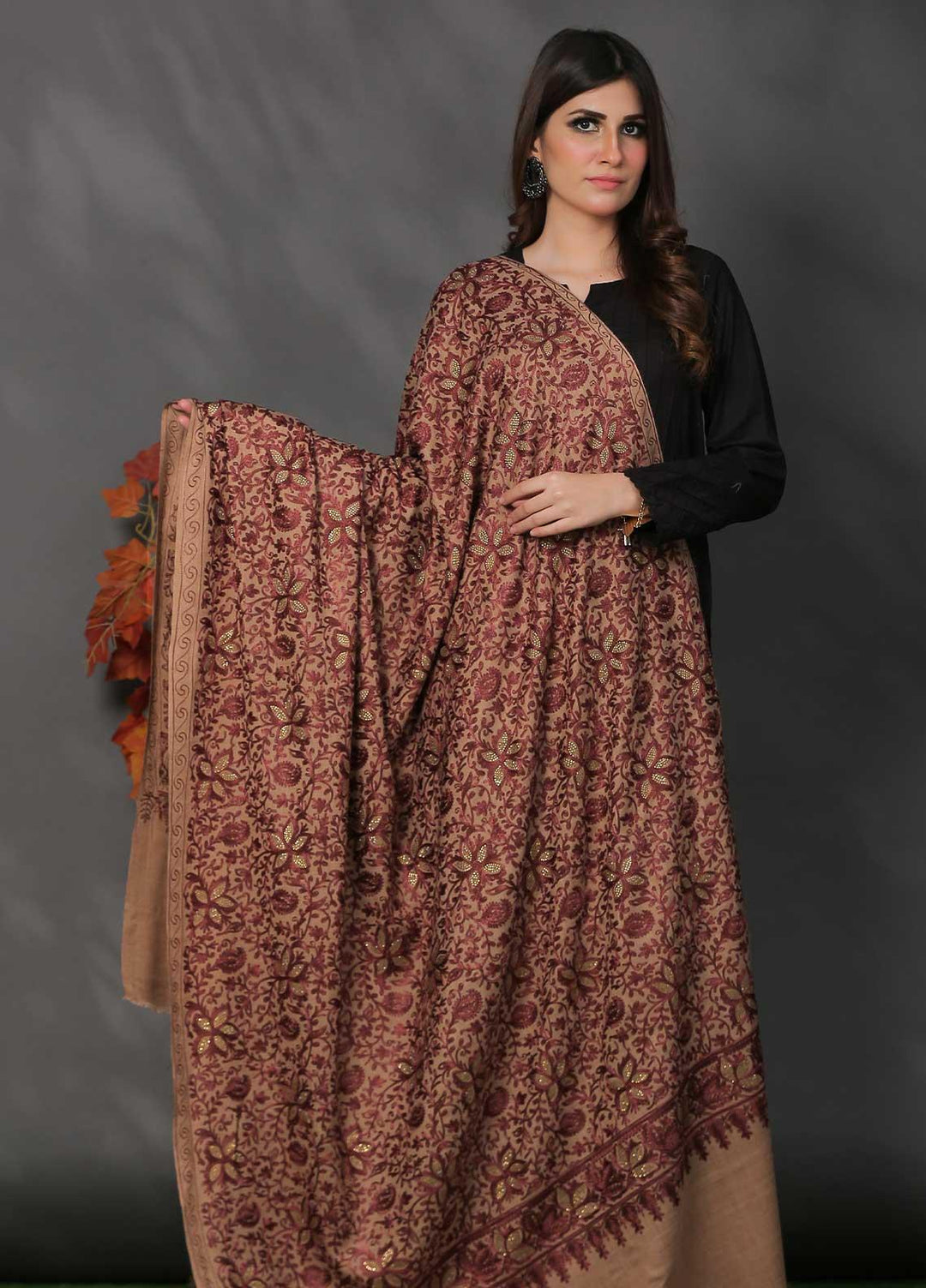 Sanaulla Exclusive Range Pashmina Shawl SU21PP AKP-24 Brown-1 Pure Pashmina Shawls