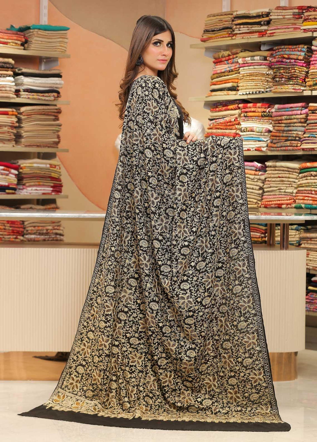 Sanaulla Exclusive Range Pashmina Shawl SU21PP AKP-33 Black Pure Pashmina Shawls