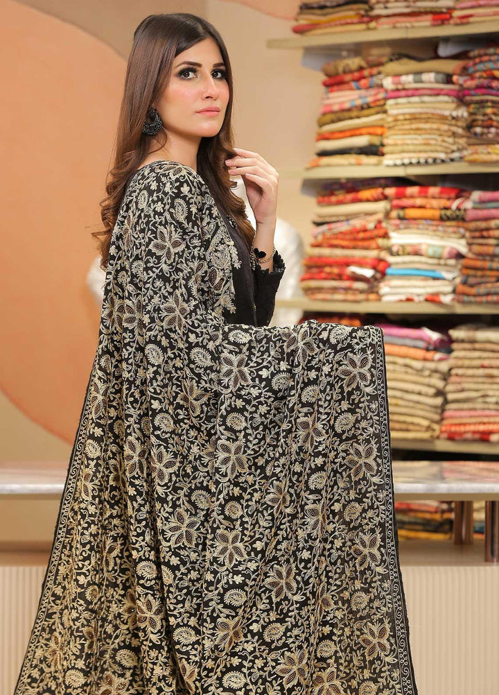 Sanaulla Exclusive Range Pashmina Shawl SU21PP AKP-33 Black Pure Pashmina Shawls