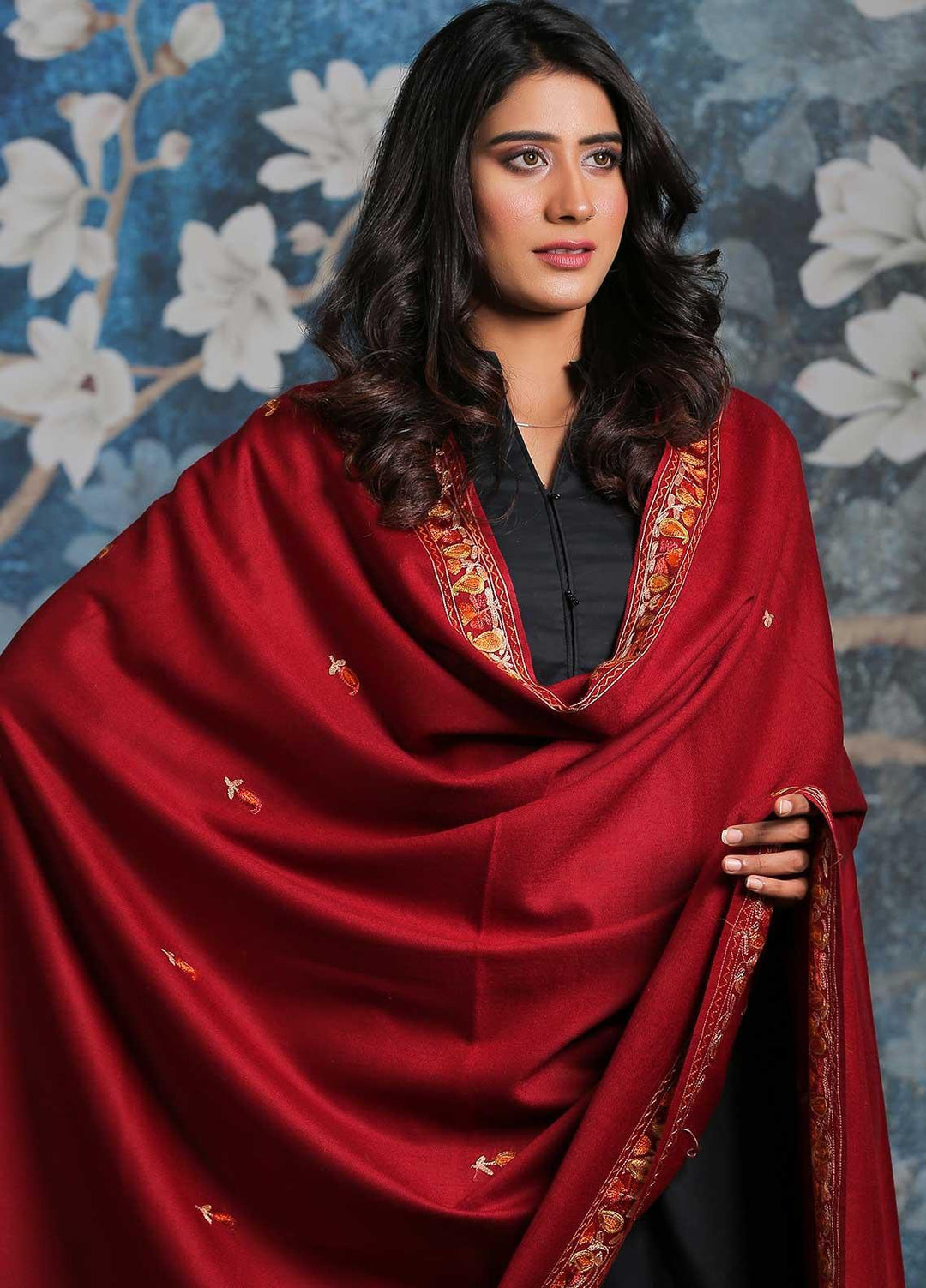 Sanaulla Exclusive Range Embroidered Pashmina  Shawl SU21PP OD-2 - Pure Pashmina Shawls