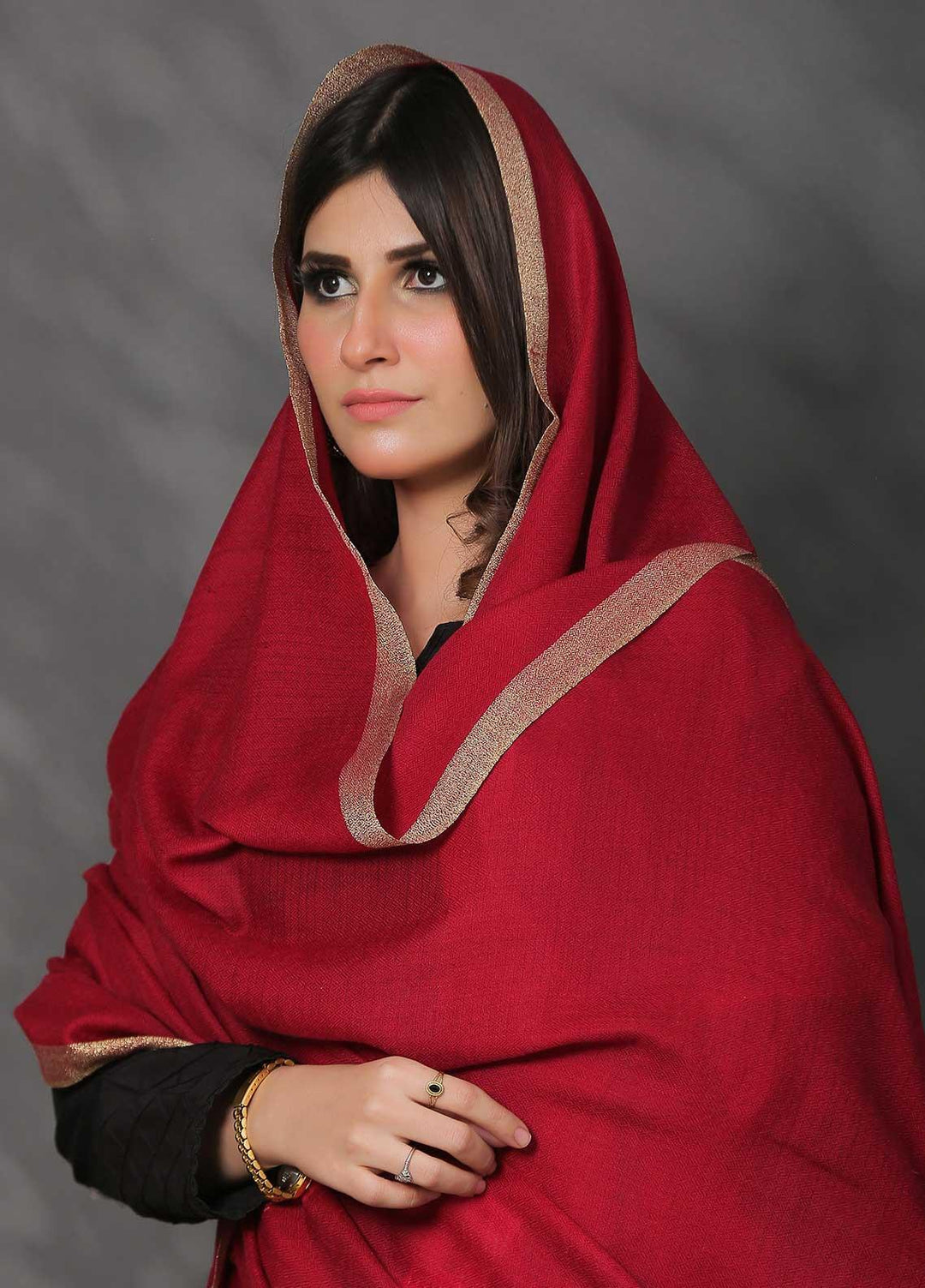 Sanaulla Exclusive Range Pashmina Shawl SU21PP AKP-45 Maroon Pure Pashmina Shawls