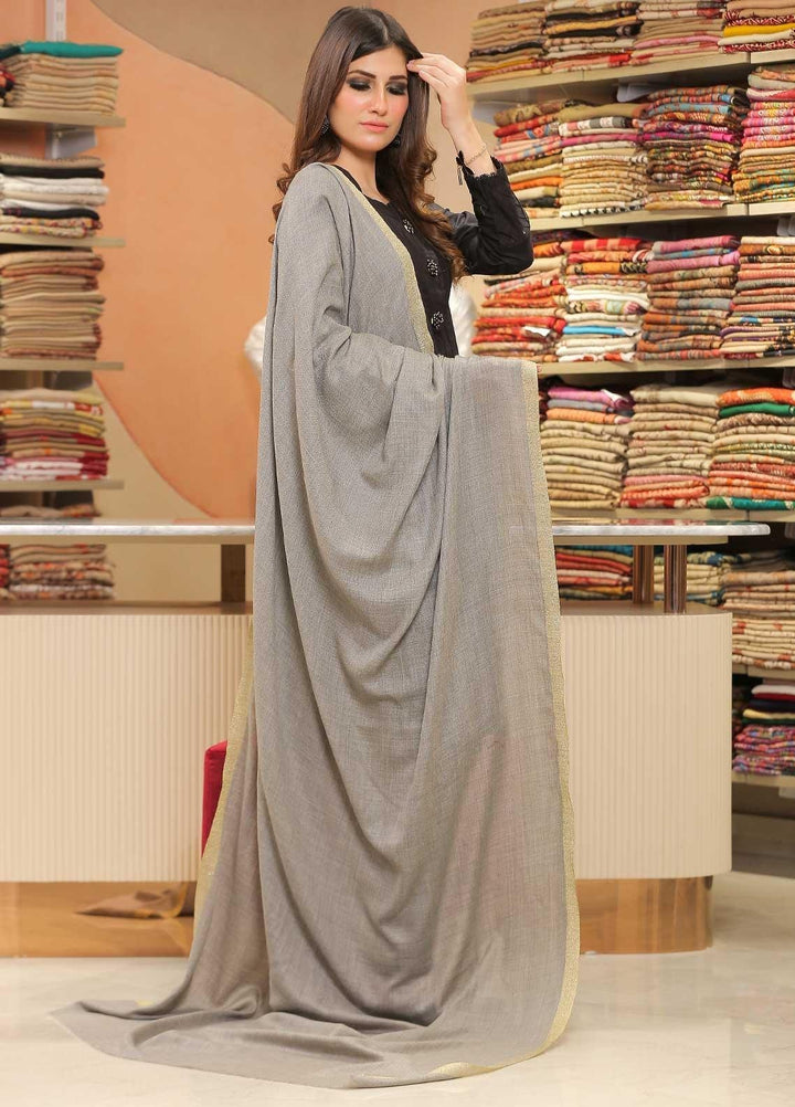 Sanaulla Exclusive Range Pashmina Shawl SU21PP AKP-45 Grey-1 Pure Pashmina Shawls